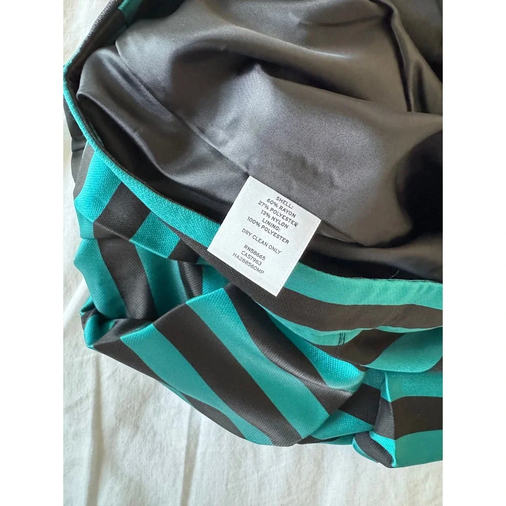 Halogen Teal Black Striped Pleated Midi Skirt Petite 0P NWT Nordstrom A-Line